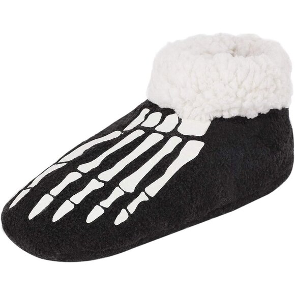 Women Skeleton Glow in The Dark Plush Fuzzy Slippers Cozy House Shoes - Picture 3 of 6